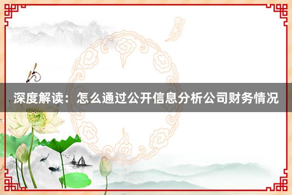 深度解读：怎么通过公开信息分析公司财务情况
